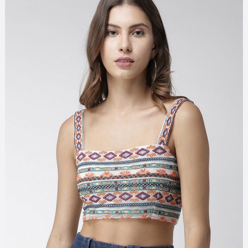 ❤️ 5/$25 Forever 21 Square Neck Embroidered Boho Bralette Top White Medium NWT